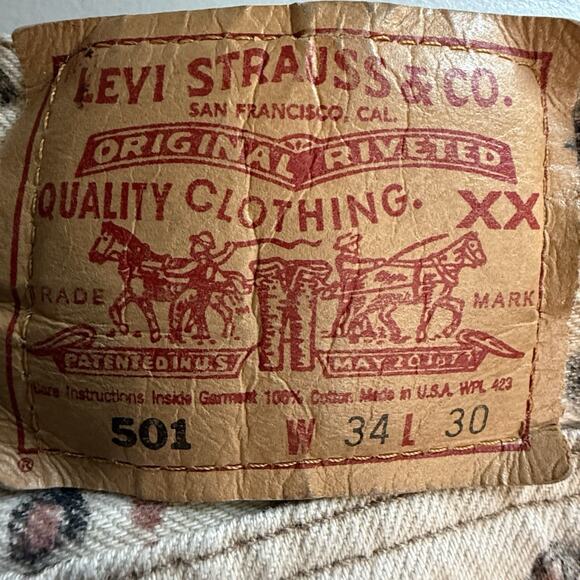 Vintage 90s Levi’s 501 USA Made Jeans 34x30 Custom Leopard Patchwork - Picture 7 of 7